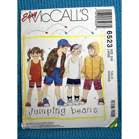 McCalls 6523 Sewing pattern Kids hoodie tank top shorts hat size large - Picture 1 of 7
